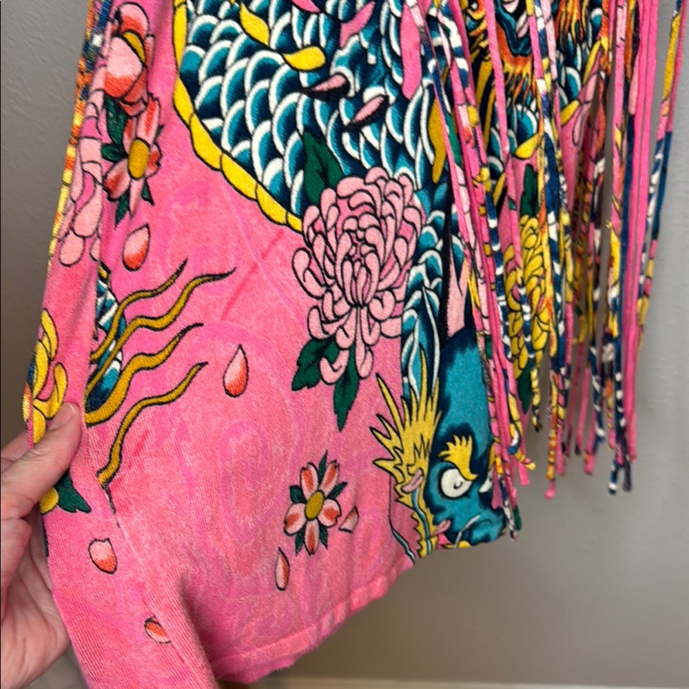 Christian Audigier Pink Tank Sweater Dress w Graphic Design Fringe‎ Y2K - Picture 15 of 17